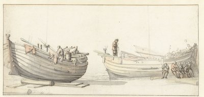 Étude de deux bateaux de pêche avec des figures - Willem van de Velde (II) (attributed to)