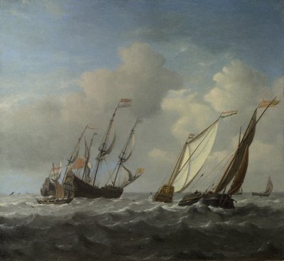 Un navire hollandais, un yacht et des embarcations plus petites dans une brise, vers 1660 - Willem van de Velde the Younger