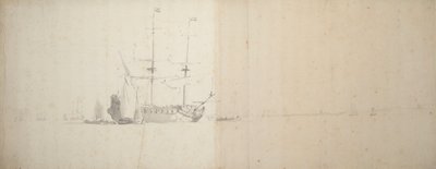 Un navire hollandais au mouillage au large, vers 1666 (graphite) - Willem van de Velde the Younger