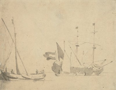Un boeier à un quai et un navire néerlandais au mouillage, c.1665 - Willem van de Velde the Younger