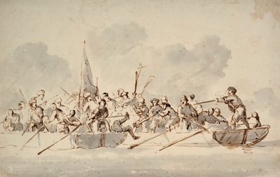 Combat en bateaux avec des pirates barbaresques, vers 1685 - Willem van de Velde the Younger