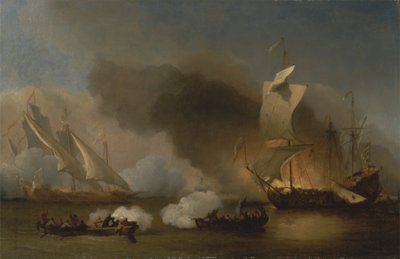Une action entre des navires anglais et des corsaires barbaresques - Willem van de Velde the Younger