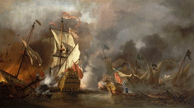 Un navire anglais en action avec des pirates barbaresques - Willem van de Velde the Younger