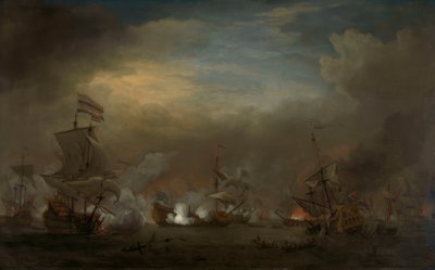 Bataille navale nocturne entre Cornelis Tromp sur le Gouden Leeuw et Sir Edward Spragge sur le Royal Prince - Willem van de Velde the Younger