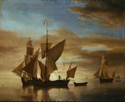 Bateaux sur une mer calme au crépuscule - Willem van de Velde the Younger