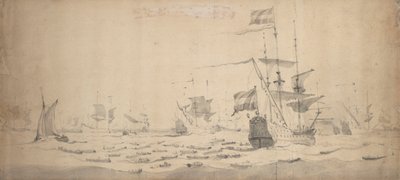 Flotte hollandaise en attente dans une brise : un conseil de guerre, vers 1665 - Willem van de the Elder Velde