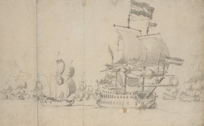 Un navire amiral néerlandais avec un navire de dépêche à son arrière, mai 1672 ? - Willem van de the Elder Velde