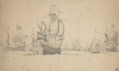 Une escadre hollandaise formant une ligne de bataille, mai 1672?, c.1672 - Willem van de the Elder Velde