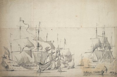 Navires de combat néerlandais séchant les voiles, vers 1658 - Willem van de the Elder Velde
