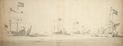 Navires amiraux néerlandais au mouillage avec des bateaux à côté, vers 1664 - Willem van de the Elder Velde