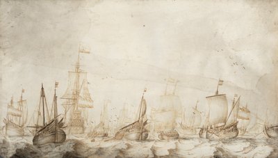 Bateaux de pêche au hareng hollandais en mer du Nord - Willem van de the Elder Velde