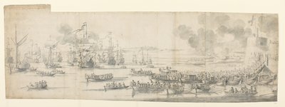 Marie de Modène embarque à Gravesend - Willem van de the Elder Velde