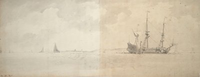 Un vaisseau de guerre néerlandais au mouillage, c.1666 (graphite) - Willem van de Velde the Younger