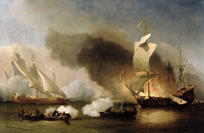 Une action au large de la côte barbaresque avec des galères et des navires anglais, vers 1695 - Willem van de Velde the Younger