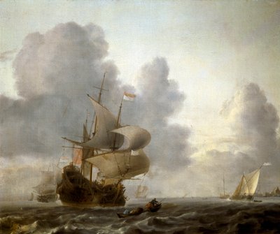 Paysage de bateaux dans une mer agitée - Willem van de Velde the Younger