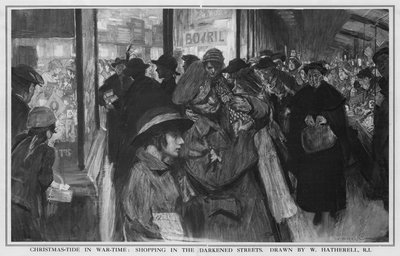 Noël en temps de guerre : Shopping dans les rues assombries - William (after) Hatherell