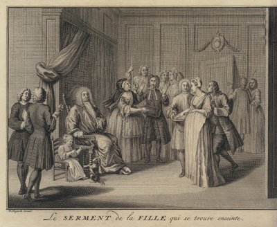 Une femme jurant un enfant à un citoyen grave (gravure) - William (after) Hogarth