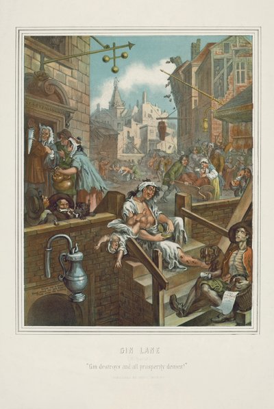 Chromolithographie de Gin Lane de William Hogarth - William (after) Hogarth