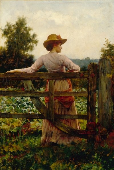 Le lieu de rendez-vous, femme appuyée sur une porte - William A. Breakspeare