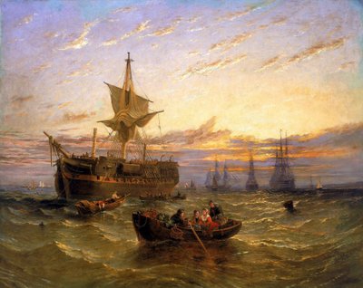 Navire marchand de la British East India Company sur la Tamise (Angleterre) - William Adolphus Knell