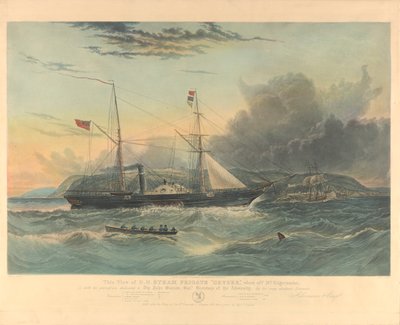 Cette vue de la frégate à vapeur H.M. Geyser, au large du mont Edgecombe, est... dédiée à Sir John Barrow... - William Adolphus Knell