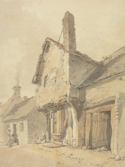 Une rue de village, figures près de vieux cottages - William Alexander