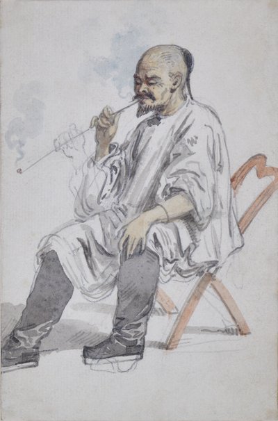 Homme chinois assis fumant - William Alexander