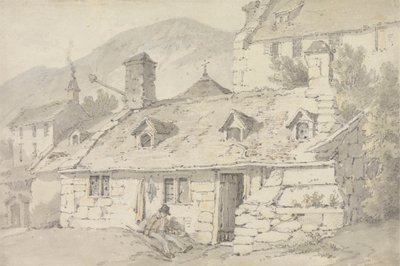 Cottages en pierre dans un paysage montagneux avec une figure au premier plan - William Alexander