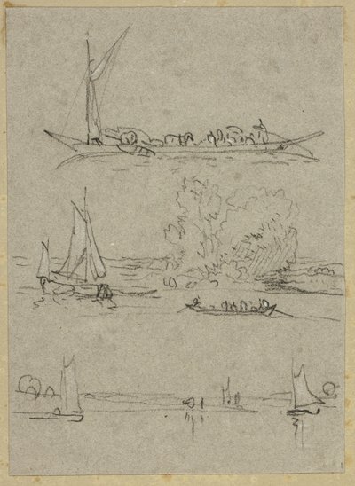 Trois esquisses de bateaux sur la rivière de Düsseldorf - William Alfred Delamotte