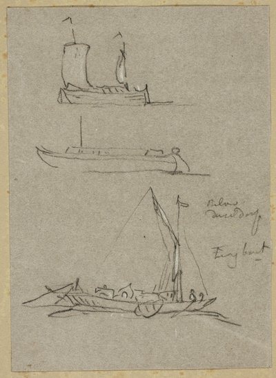 Trois croquis de bateaux sur le Rhin à Düsseldorf - William Alfred Delamotte