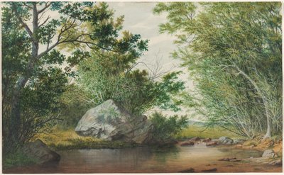 Paysage avec ruisseau boisé et rocher - William Allen Wall