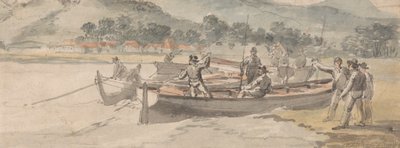Bateaux et hommes sur le rivage - William Anderson
