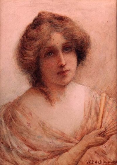 Dame avec un Éventail en Robe Rose - William Ashburner