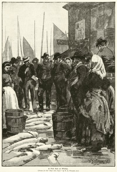 Vente de poissons à Whitby - William Barnes (after) Wollen