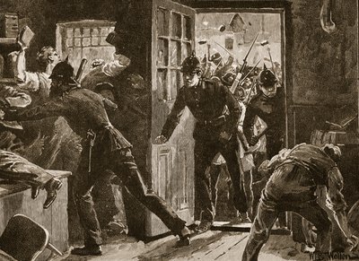 Combat à Ennis entre les membres de la Ligue nationale et la police, 1886, illustration de 