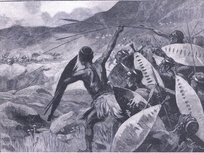 Combats dans les collines de Matoppo : charge des Matabele, illustration de l