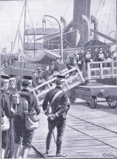 Troupes japonaises embarquant à Kobe, illustration de l