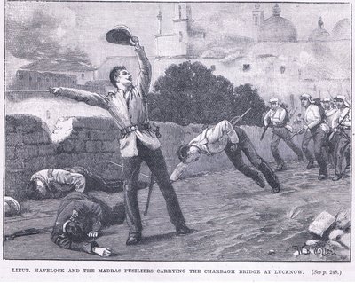Lieut. Havelock et les fusiliers de Madras portant le pont de Charbagh à Lucknow 1857 AD - William Barnes Wollen
