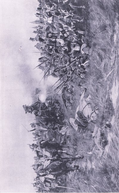 Le 28e régiment de Gloucester recevant la cavalerie française à Waterloo, 18 juin 1815 (illustration de British Battles on Land and Sea) - William Barnes Wollen