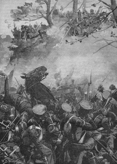 Les Français se précipitèrent en avant avec des cris triomphants et tirèrent dans la route creuse, 1902 - William Barnes Wollen
