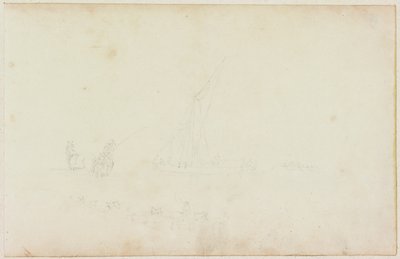 Esquisse de bateau à rames et cavalier avec ligne de chevaux - William Beilby