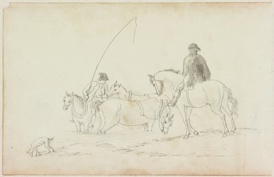 Deux hommes à cheval avec deux chevaux et un chien - William Beilby