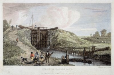 Double écluse de Dudgrove au-dessus de Lechlade, canal de la Tamise et de la Severn, 1814 - William Bernard Cooke