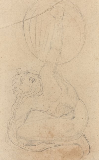 Une figure accroupie tenant un bouclier (verso) - William Blake