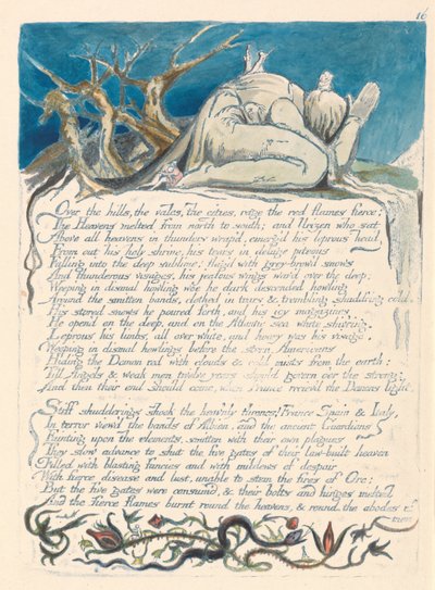 Amérique. Une prophétie, Planche 18, Par-dessus les collines - William Blake