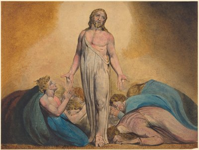 Le Christ apparaissant à ses disciples après la résurrection, vers 1795 (estampe avec aquarelle et tempera) - William Blake