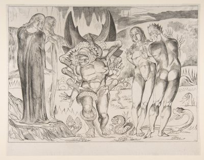 Cercle des voleurs : Agnello Brunelleschi attaqué par un serpent à six pieds, de Dan - William Blake