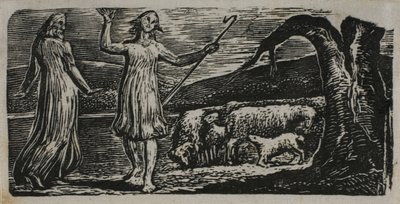 Colinet part dans la tristesse : Tronc fendu à droite, des Pastorales de Virgile - William Blake