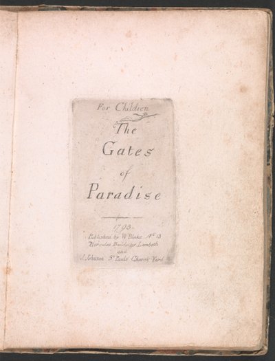Pour les enfants. Les Portes du Paradis, Planche 2, Page de titre - William Blake