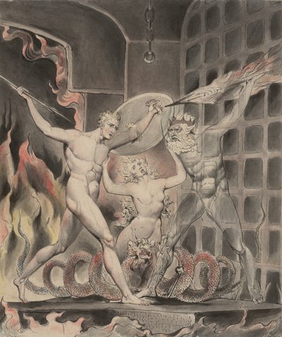 Illustration 2 du "Paradis perdu" de Milton : Satan, le péché et la mort : Satan arrive aux portes de l